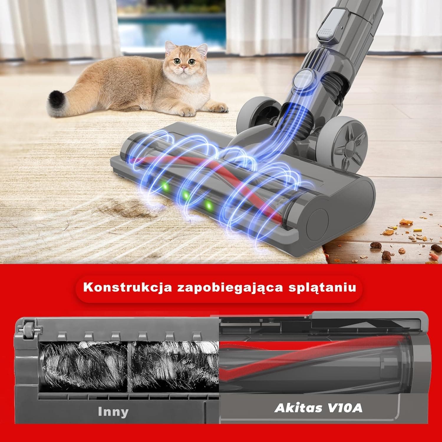 Odkurzacz pionowy mocny 450W, lekki do twardych podłóg, paneli i sierści zwierząt