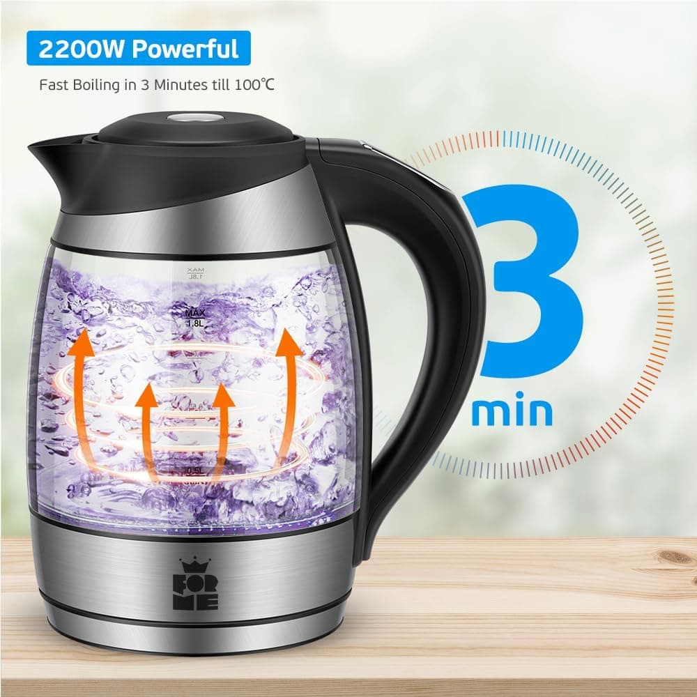 Czajnik Elektryczny 1,8 L, Regulacja Temperatury, Wybór Temperatury od 40°C do 100°C, 7-Kolorowe Oświetlenie LED, Funkcja Podtrzymywania Ciepła, Bez BPA