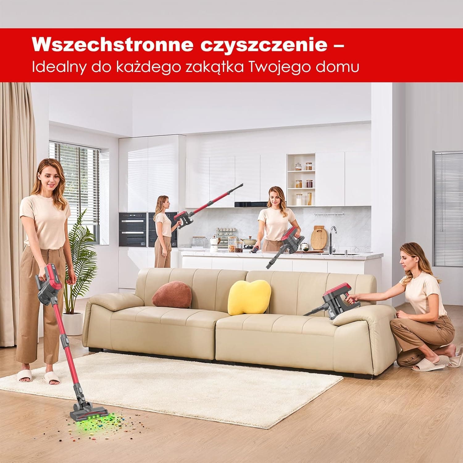 Odkurzacz pionowy mocny 450W, lekki do twardych podłóg, paneli i sierści zwierząt