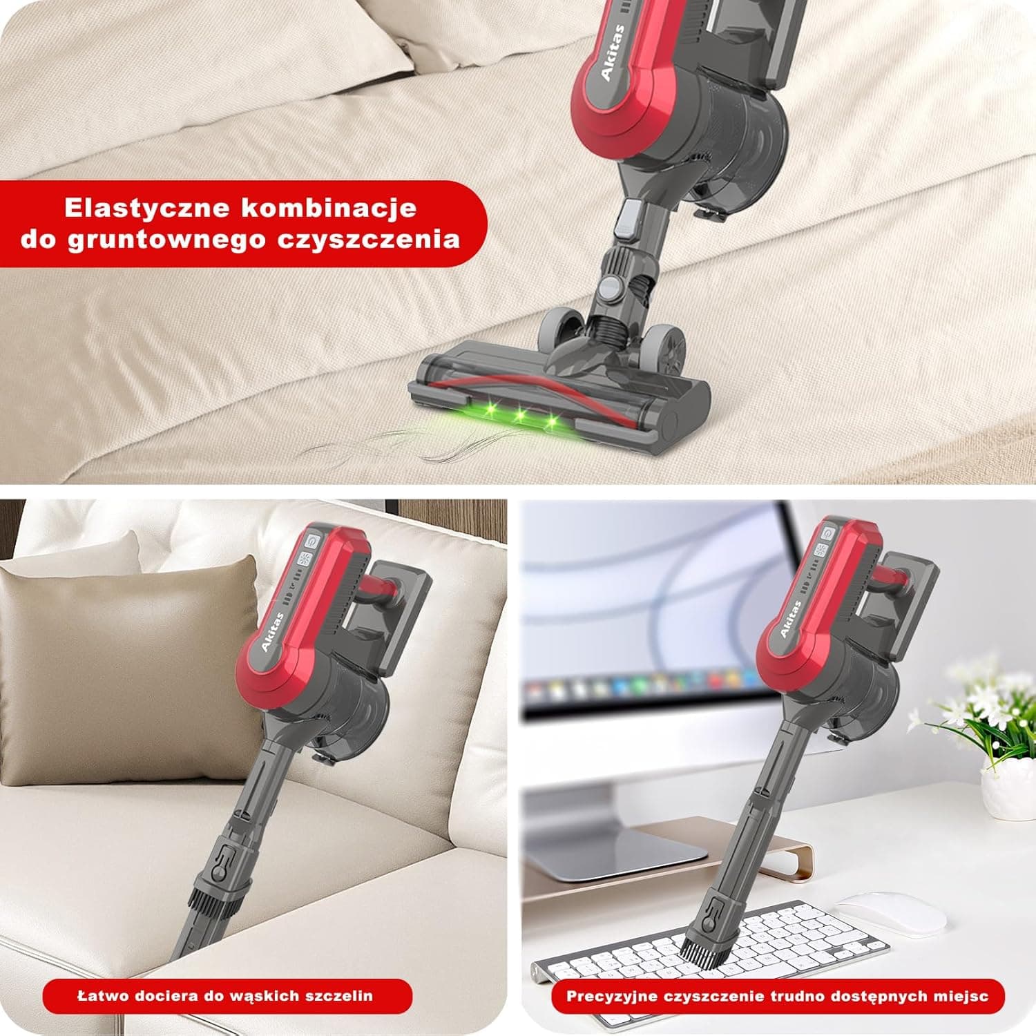 Odkurzacz pionowy mocny 450W, lekki do twardych podłóg, paneli i sierści zwierząt